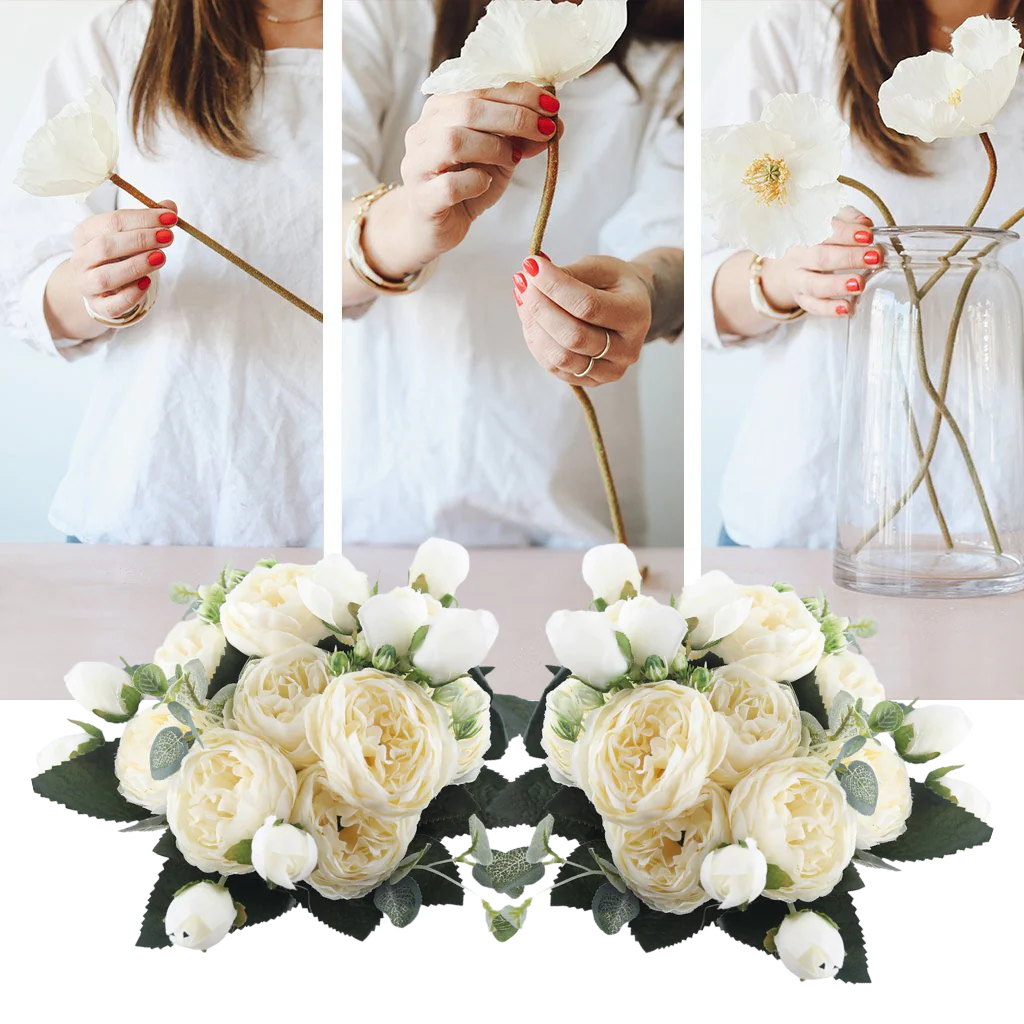 Konstgjorda pioner och rosor i silke Blombukett - Bild 6
