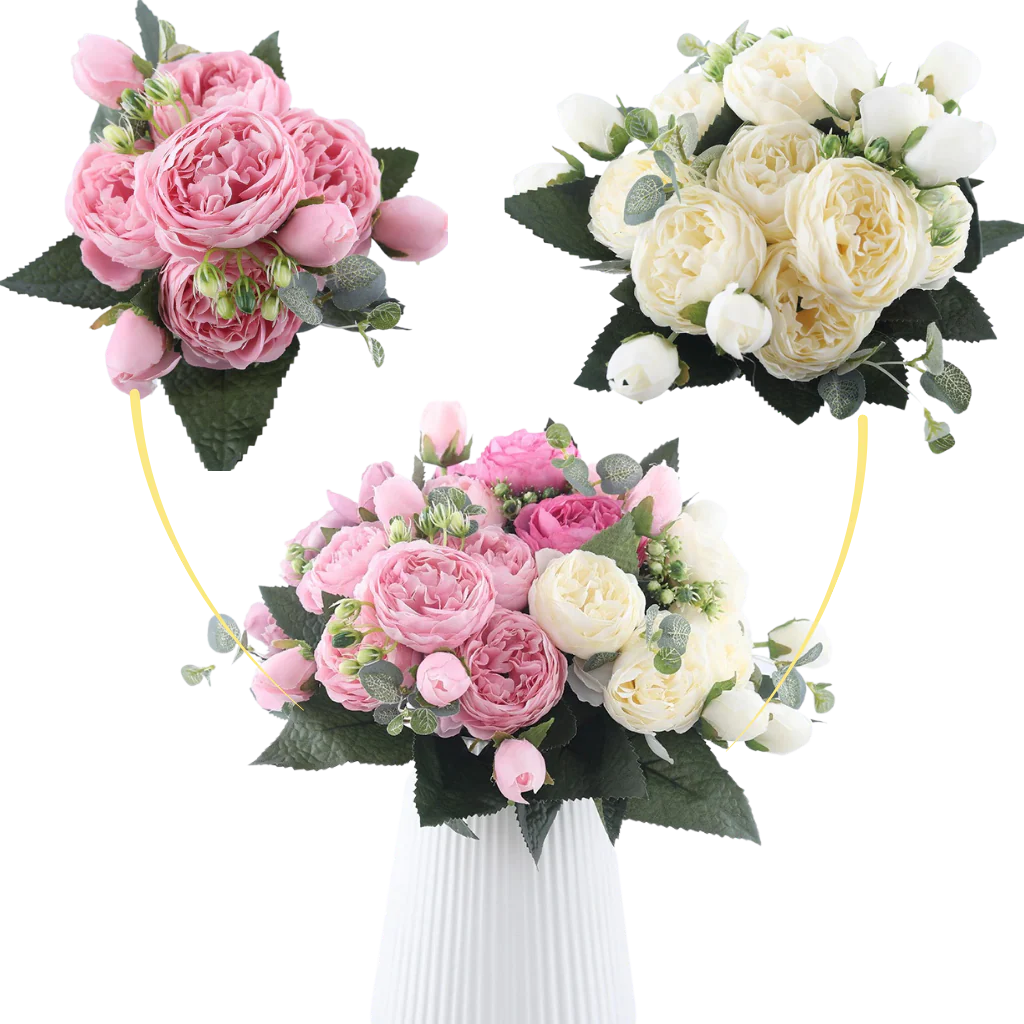 Konstgjorda pioner och rosor i silke Blombukett - Bild 5