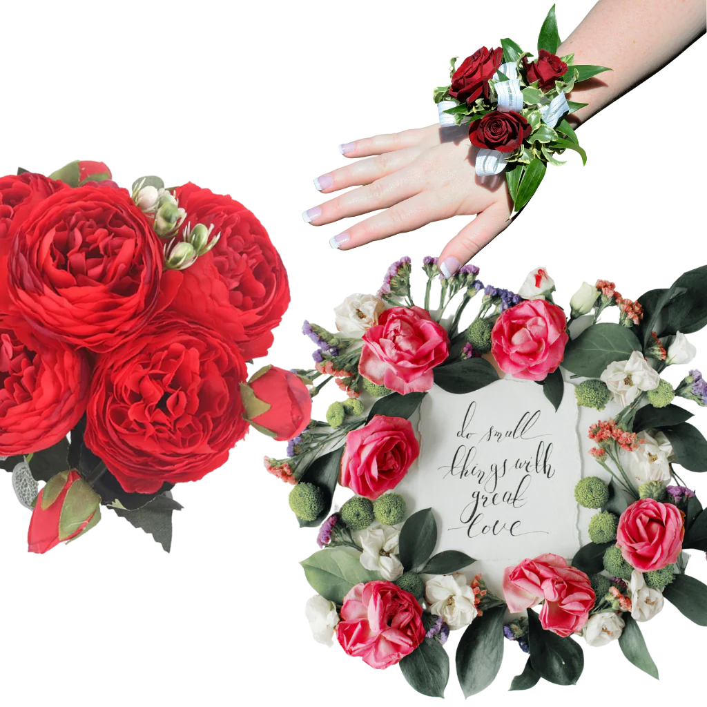 Konstgjorda pioner och rosor i silke Blombukett - Bild 8