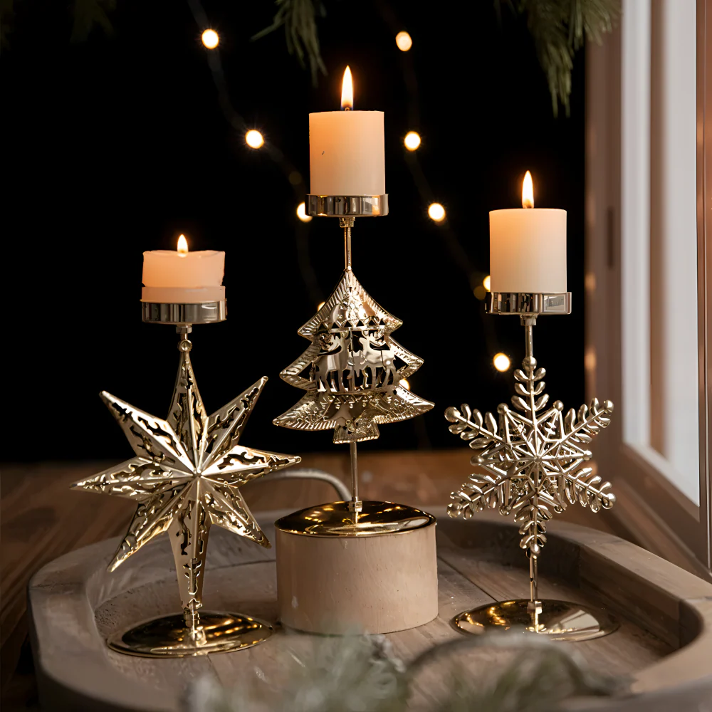 Cierge Ställ - Vintage Guld Metallic Julmotiv Ljuslykta - Bild 3