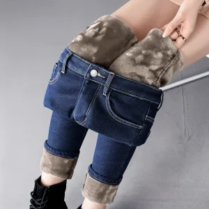 CurveFit Fleece Legging - Skinny Jeans för Damer med Hög Midja och Sherpa-foder