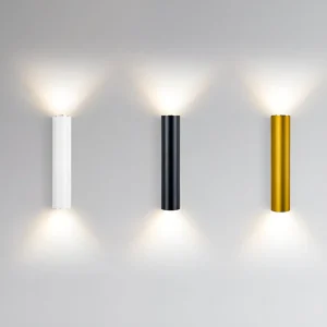 AluBeam – Dubbelt Huvud Vägglampa | Guld Cylinder Vägglampa med Upp- och Nedljus