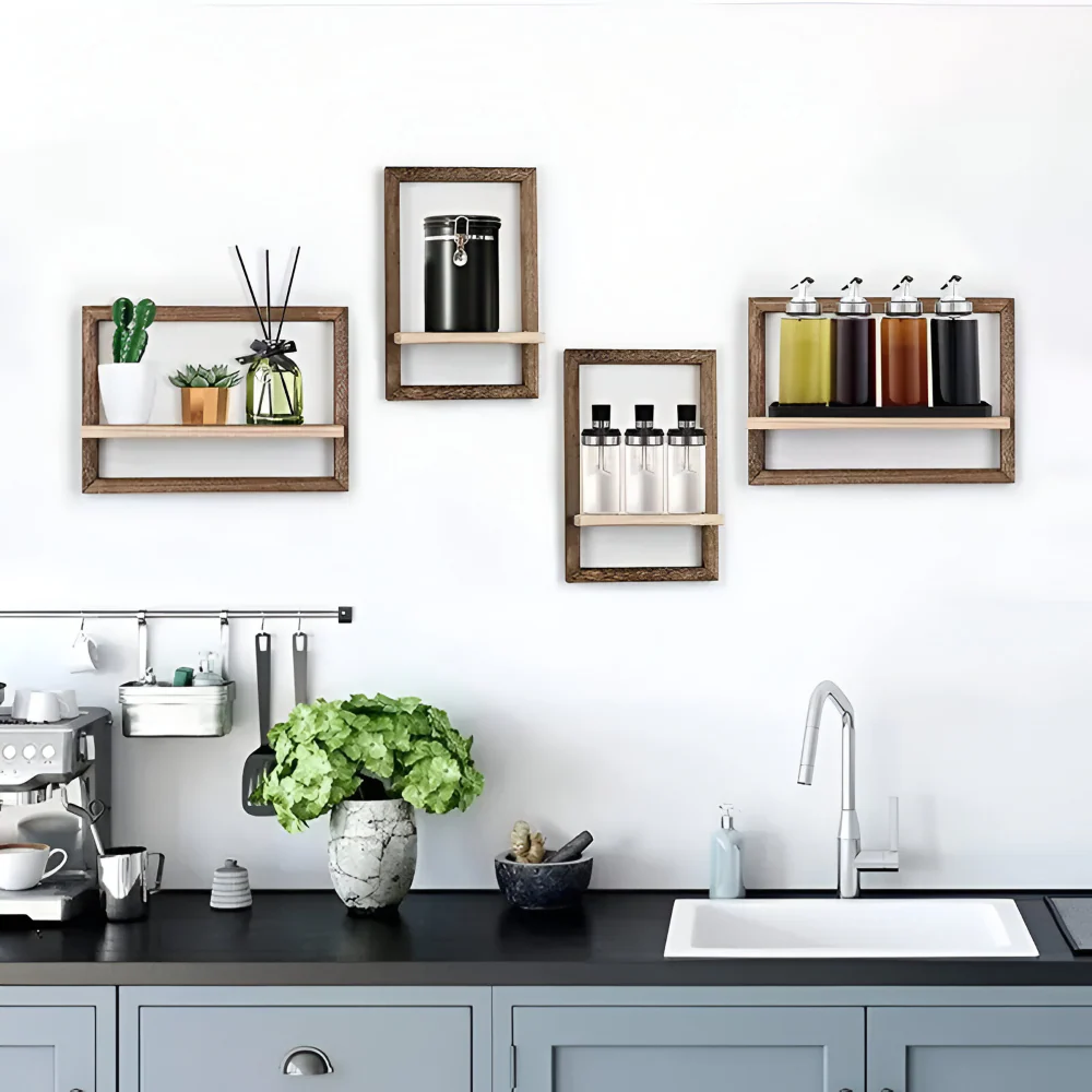 Geometrisk trävägghylla (i 2 storlekar) – Flytande vägghyllor – Modern design - Bild 3