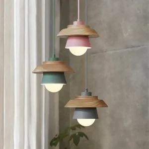 Scandi Pendellampa - Nordiskt trä & metall Macaron LED Hänglampa