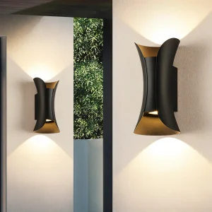 TwinBeam Vägglampa - Dubbelhuvud LED Vägglampa - Svart/Guld Vattentät Utomhuslampa