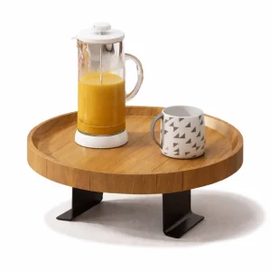 Modernt Soffbord med Klämfäste - Naturlig Bambudesign i Brunt för Snacks och Drycker