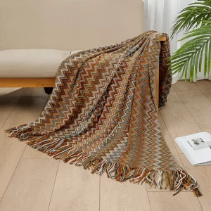 AcrylZag Plaid - Lätt Handstickad Boho-fleecefilt med Tofsdesign