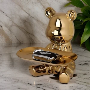 BearLuxe Bricka – Modern Keramisk Björnfigur med Elegant Displayfat