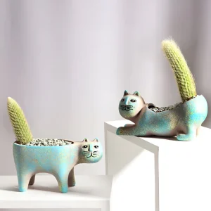Charmiga Katt-Design Keramiska Blomkrukor för Växter