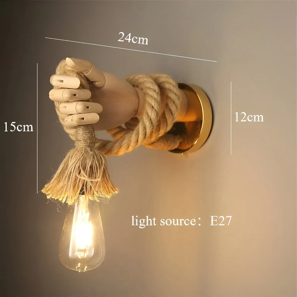 RetroHand Lamp - Handgjord Vägglampa med Hamparep för en Tidlös Touch - Bild 7