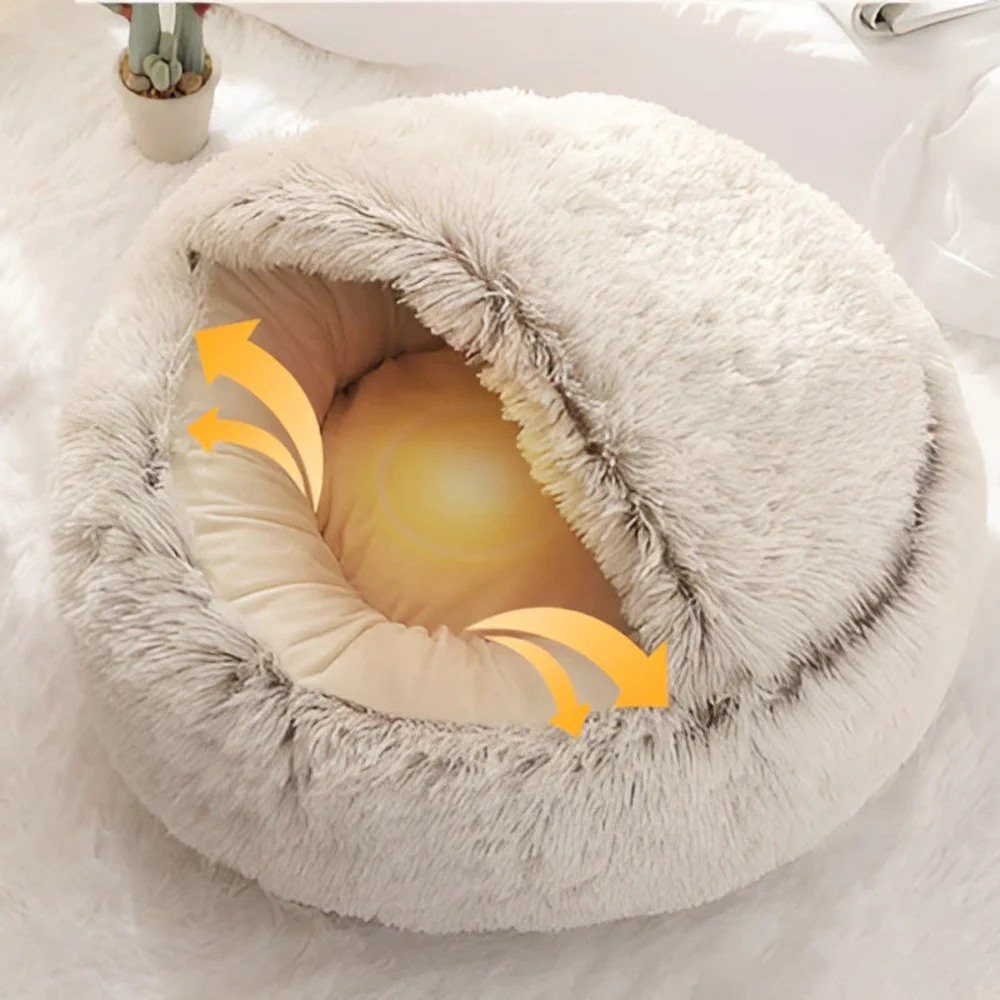 WarmPaws - 2-i-1 Varm Och Mysig Rund Bädd För Små Hundar Och Katter - Bild 5