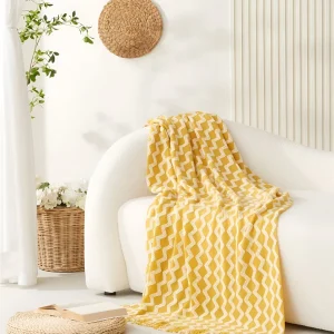Wavi Plaid - Bohemisk Mysig Geometrisk Stickad Fleece Filt