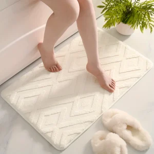 Plush Badmatta med Diamantmönster - Ultra-mjuk, Rutschfri Mikrofiber Badmatta