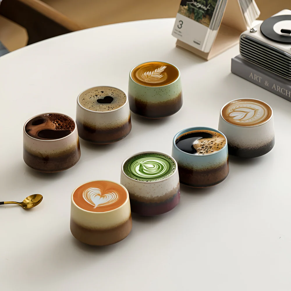 Set med 4 Keramiska Kaffekoppar med Färgövergång – 200 ml Matta Espressokoppar, Värmetåliga - Bild 4