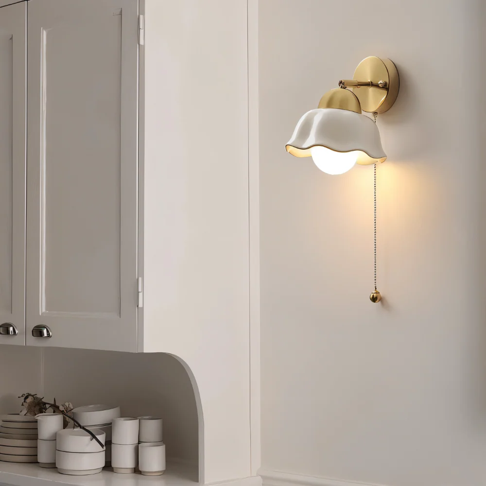 Vit Bloom Vägglampa - Klassisk Fransk Nattduksbord Vägglampa - Blomdesign Vägglampa - Inomhus LED Vägglampor - Bild 3