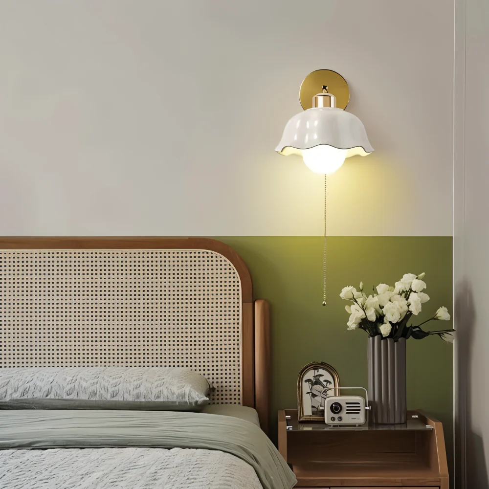 Vit Bloom Vägglampa - Klassisk Fransk Nattduksbord Vägglampa - Blomdesign Vägglampa - Inomhus LED Vägglampor - Bild 7