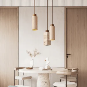 MarbLuxe – Cylindrisk Marmor Pendellampa med Koppardetaljer